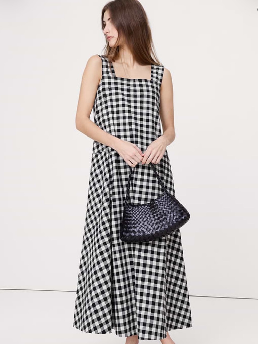 banana republic square neck apron black and white gingham maxi dress